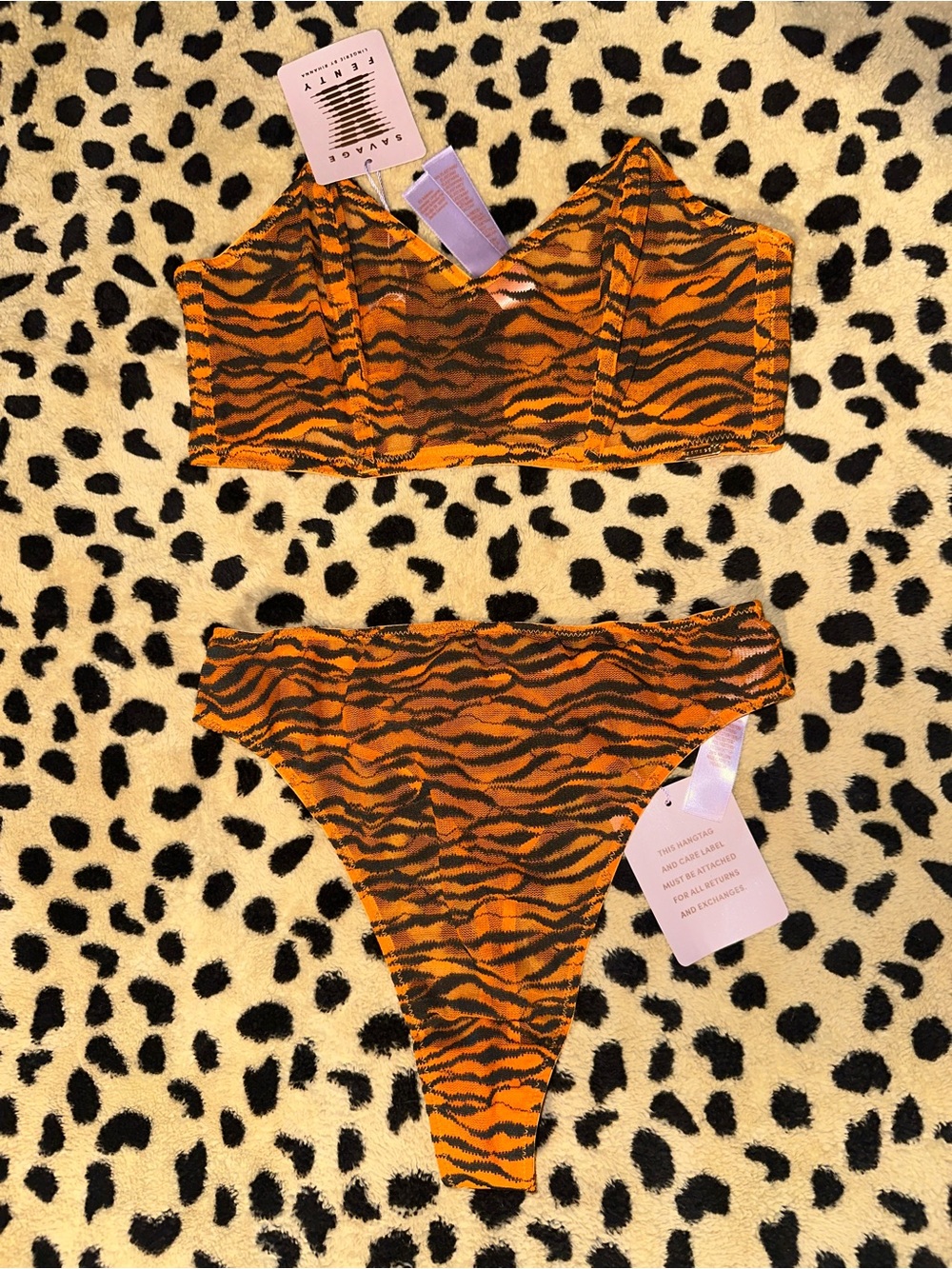 Savage X Fenty Orange and Black Tiger-Print Bikini Set